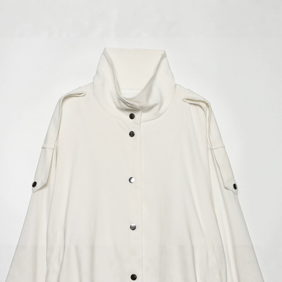Damen nan oversized Kurzjacke mit hohem Stehkragen Druckknopffront und aufgesetzter Ärmeltasche Drune