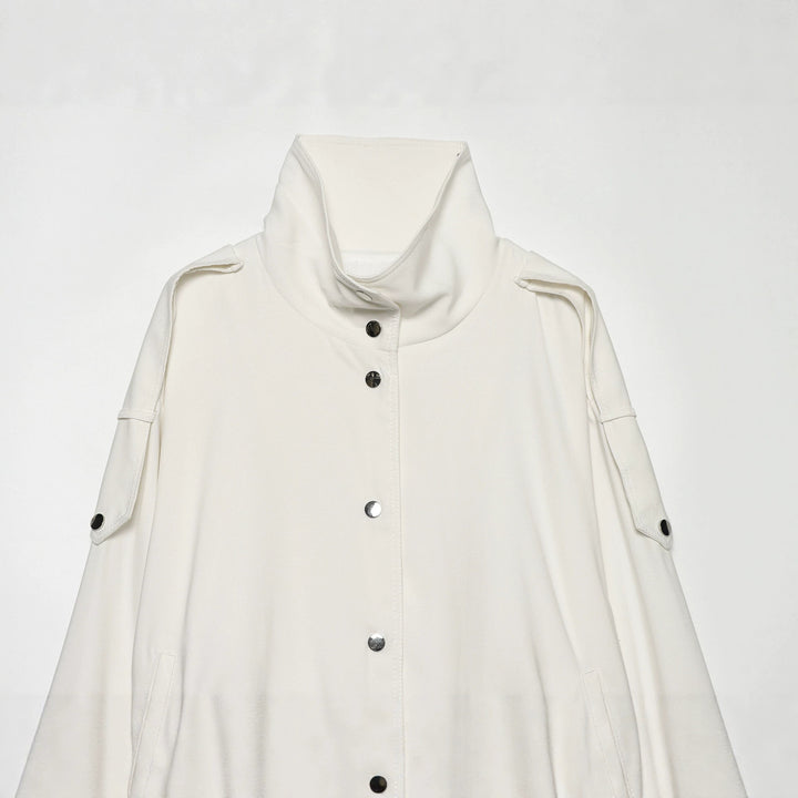 Damen nan oversized Kurzjacke mit hohem Stehkragen Druckknopffront und aufgesetzter Ärmeltasche Drune