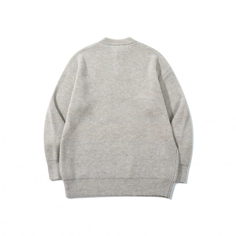 Unisex Oversize Grobstrick-Henley-Pullover mit melierter Struktur und Rippabschlüssen Drune