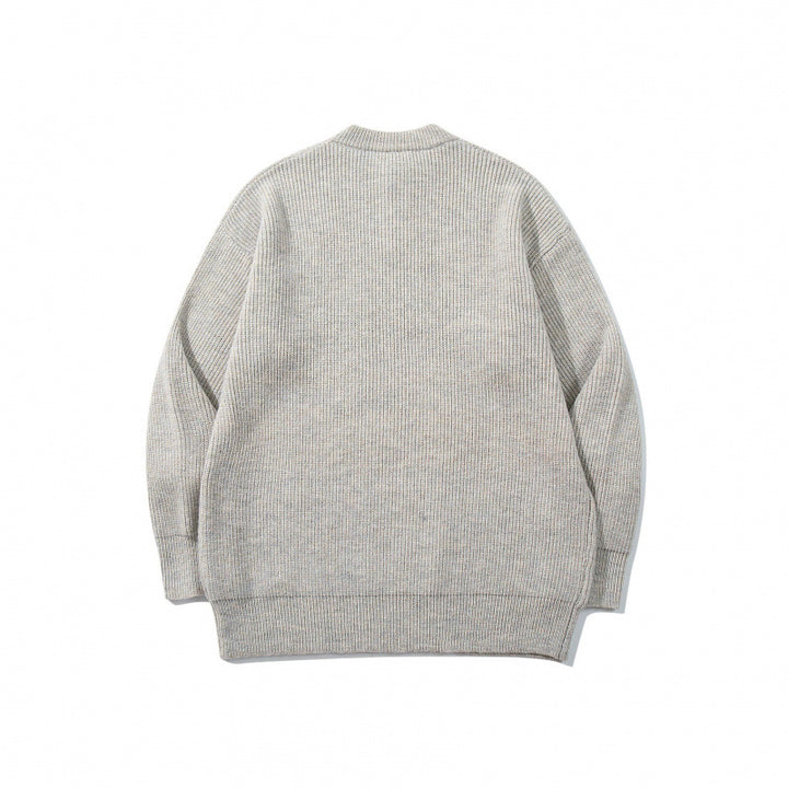 Unisex Oversize Grobstrick-Henley-Pullover mit melierter Struktur und Rippabschlüssen Drune