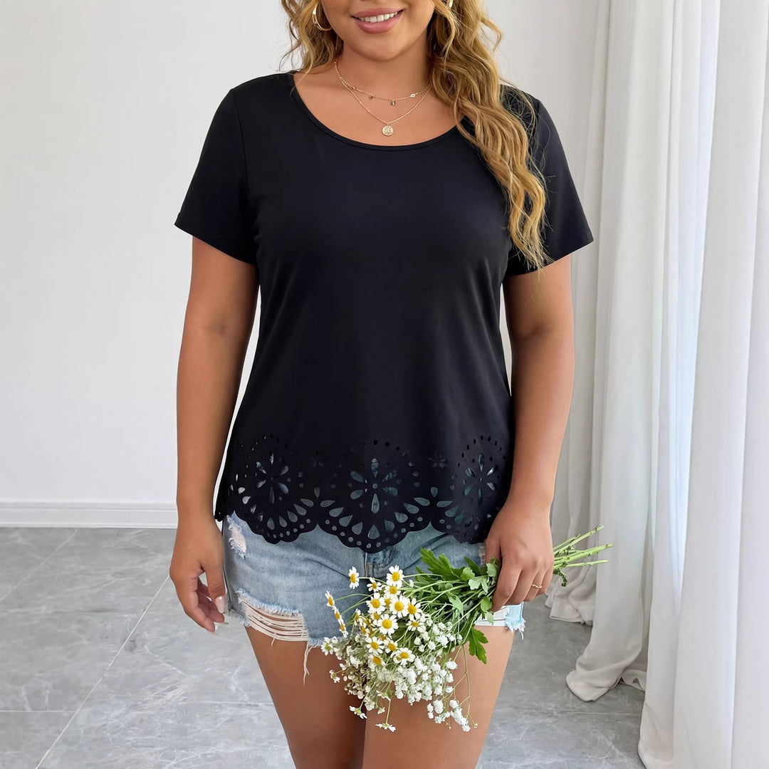 Damen modisches T-Shirt mit floralen Lochdetails Drune