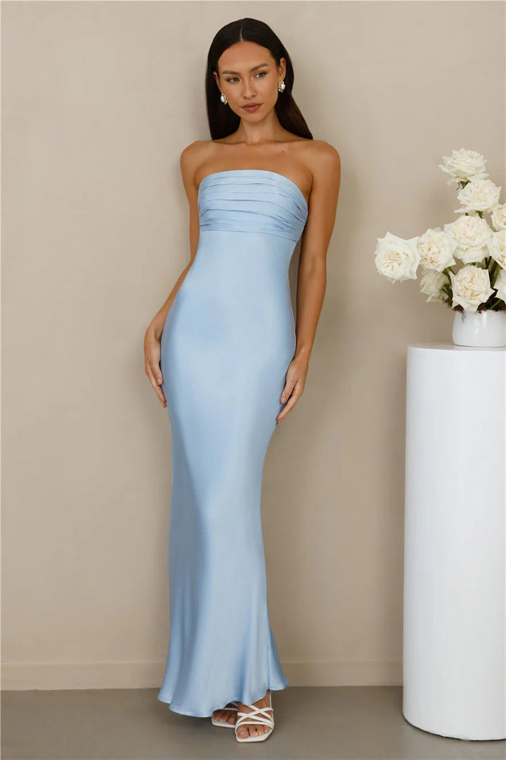 Damen Elegantes trägerloses Maxikleid mit schimmerndem Satin und figurbetontem Schnitt Drune