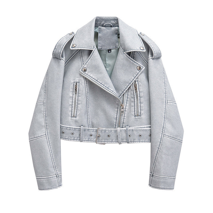Damen modische Bikerjacke im cropped Design mit raffinierten Reißverschlüssen Drune