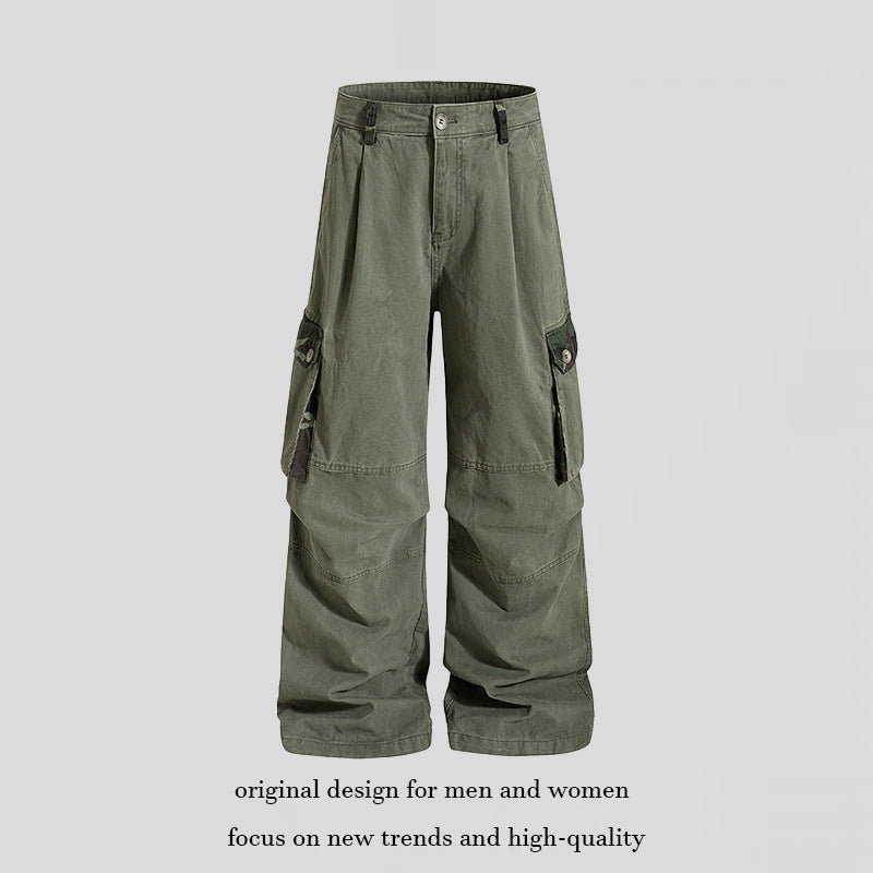 Damen weite Cargo-Hose im Utility-Stil mit hoher Taille und großzügigen Klappentaschen Drune