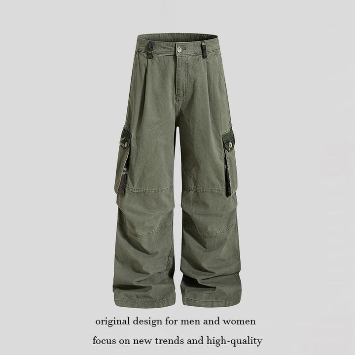 Damen weite Cargo-Hose im Utility-Stil mit hoher Taille und großzügigen Klappentaschen Drune