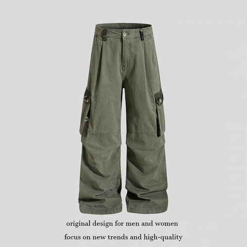 Damen weite Cargo-Hose im Utility-Stil mit hoher Taille und großzügigen Klappentaschen Drune