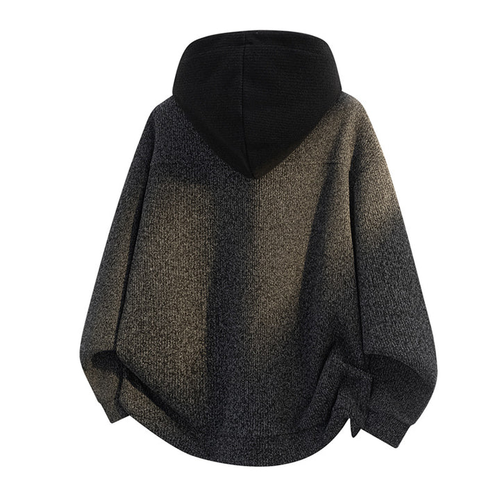Damen Oversize Strick-Kapuzenjacke mit durchgehendem Reißverschluss, Kontrastkapuze & geripptem Strukturmix Drune