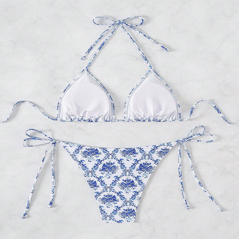 Damen Triangel-Bikini mit raffiniertem Blütenmuster Drune