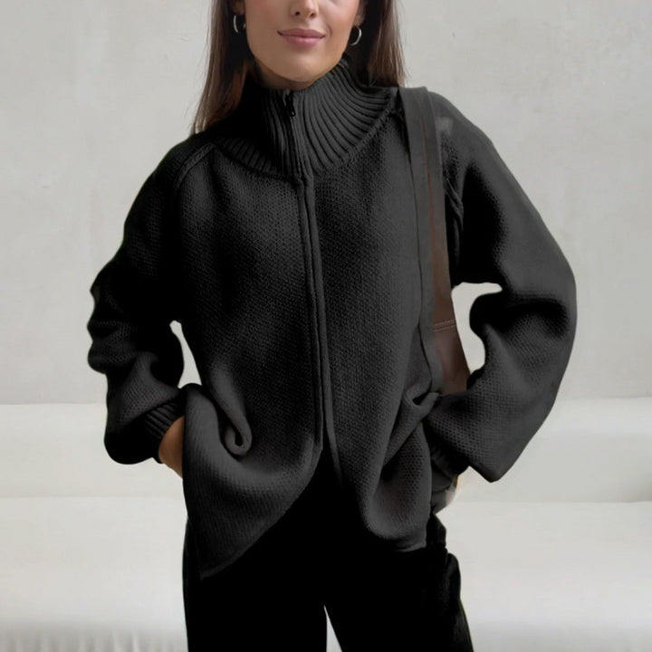 Damen Stehkragen Strickjacke mit Reißverschluss Drune