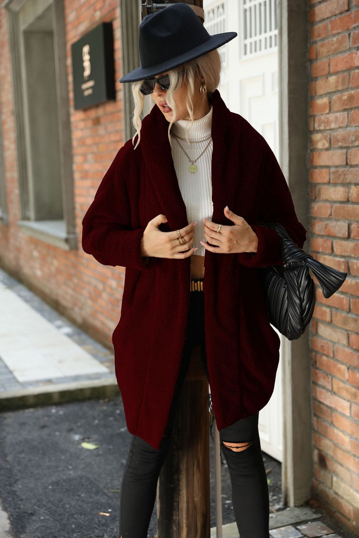 Damen Kuscheliger Oversize-Mantel aus weichem Plüsch mit großem Kragen Drune