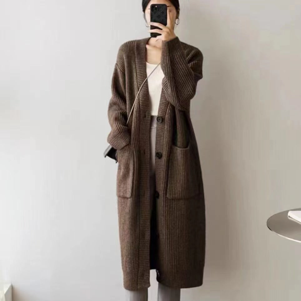 Damen Großer Strickcardigan mit aufgesetzten Taschen und Knopfverschluss Drune