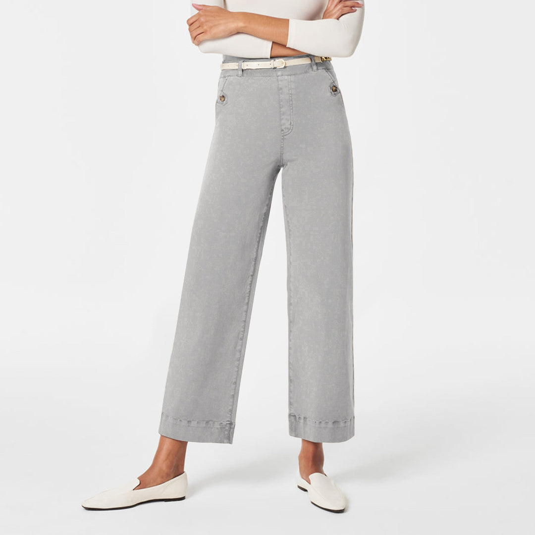 Damen Weite High-Waist Hose mit modischen Knopfdetails Drune