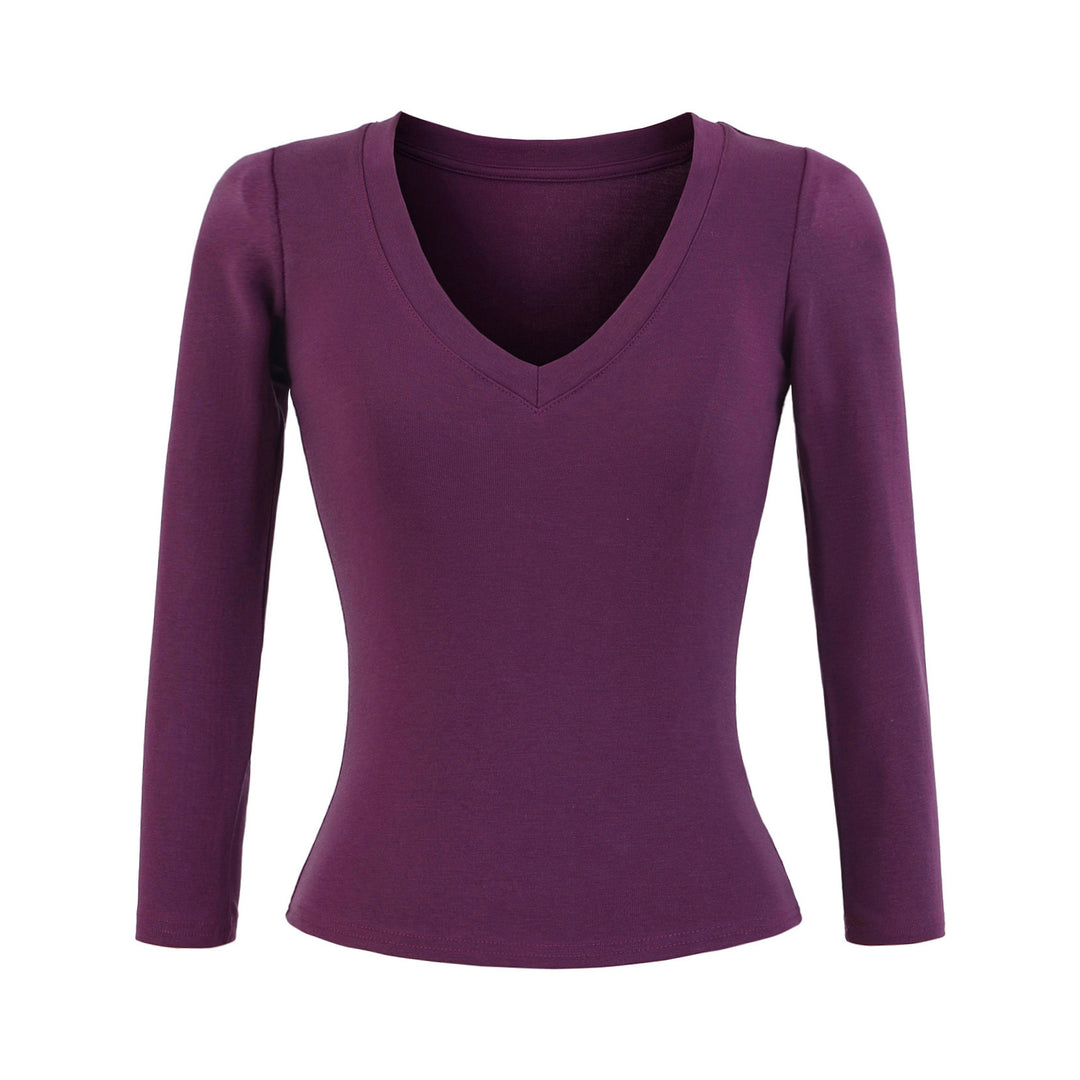 Damen Langarmshirt mit V-Ausschnitt und figurbetontem Schnitt Drune
