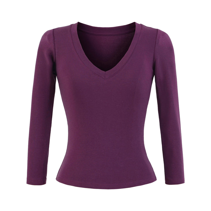 Damen Langarmshirt mit V-Ausschnitt und figurbetontem Schnitt Drune
