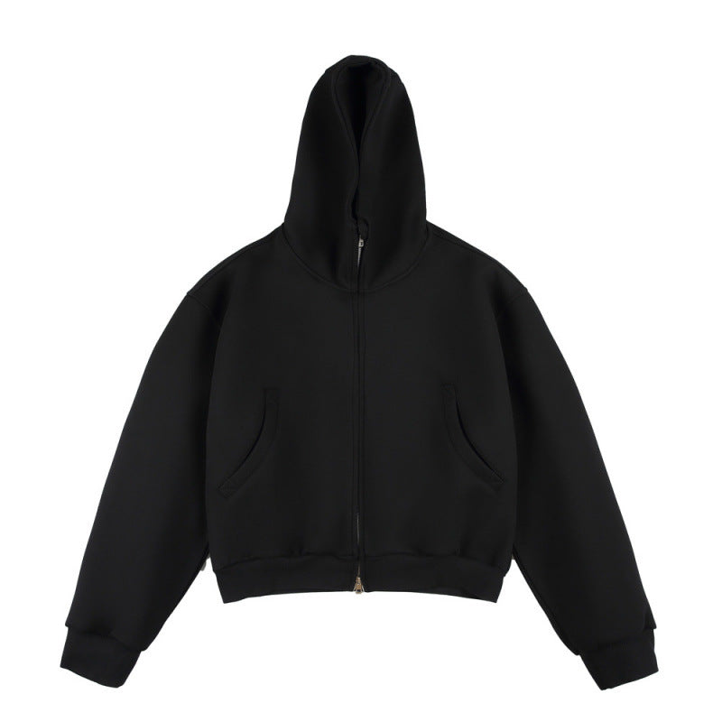 [Unisex] Kurze Boxy-Kapuzenjacke mit durchgehendem Reißverschluss und eingesetzten Eingrifftaschen Drune