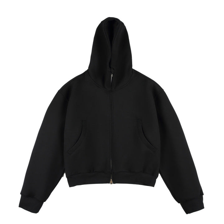 [Unisex] Kurze Boxy-Kapuzenjacke mit durchgehendem Reißverschluss und eingesetzten Eingrifftaschen Drune