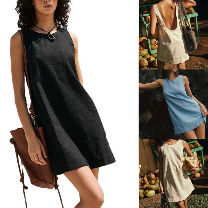 Damen Offene Rücken Sommer Shift Kleid Drune