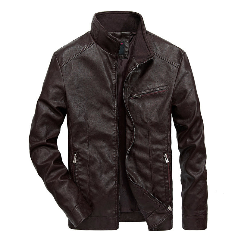 Herren Slim‑Fit Lederoptik‑Blouson mit Stehkragen und Reißverschlusstaschen Drune