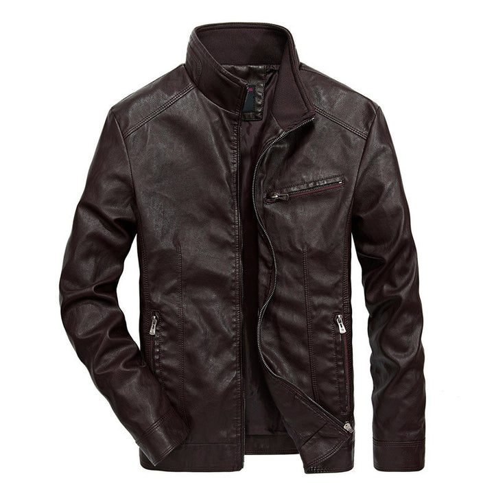 Herren Slim‑Fit Lederoptik‑Blouson mit Stehkragen und Reißverschlusstaschen Drune