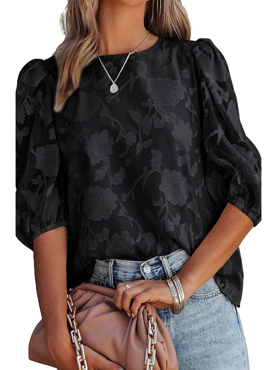 Damen Blumenbestickte Bluse Drune