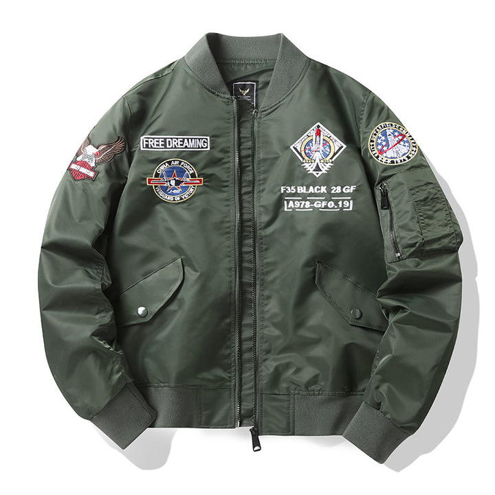 Herren Vintage-inspirierte Piloten-Bomberjacke mit Aufnäher-Details und Ärmeltasche Drune