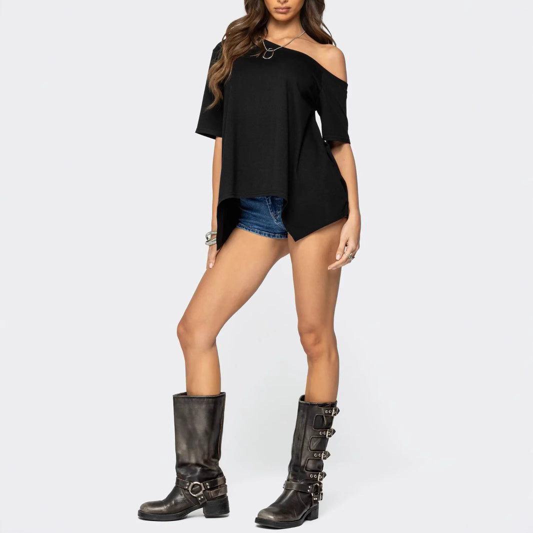 Damen Weit geschnittenes Off-Shoulder T-Shirt Drune