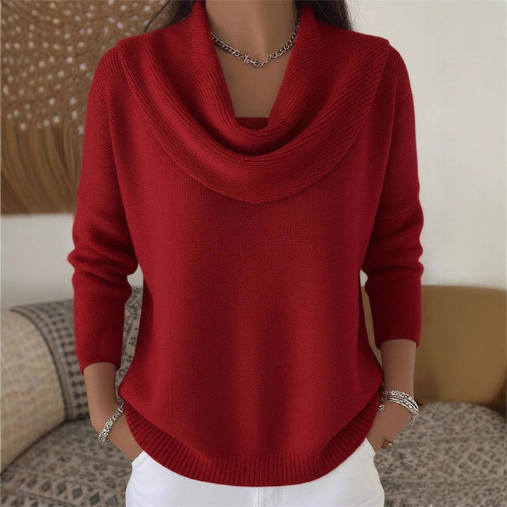 Damen Stylischer Bootcut Pullover mit Wasserfall-Ausschnitt Drune