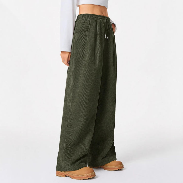 Damen Weite Cordhose aus Feincord mit hohem Elastikbund Drune