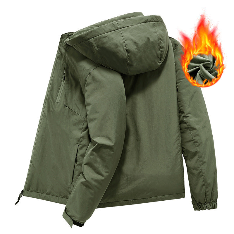 Herren Wind- und Wasserabweisende leichte Kapuzenjacke mit Thermo-Innenfutter und verdecktem Reißverschluss Drune