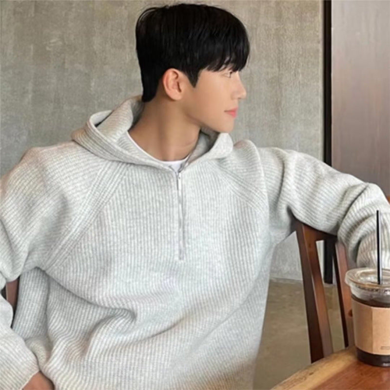 Herren Oversized Strick-Halbzip-Hoodie mit Rippstruktur Drune