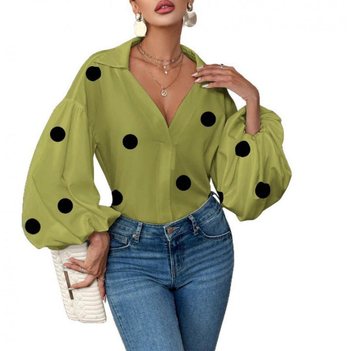 Damen Bluse mit voluminösen Ballonärmeln und elegantem Kragen Drune
