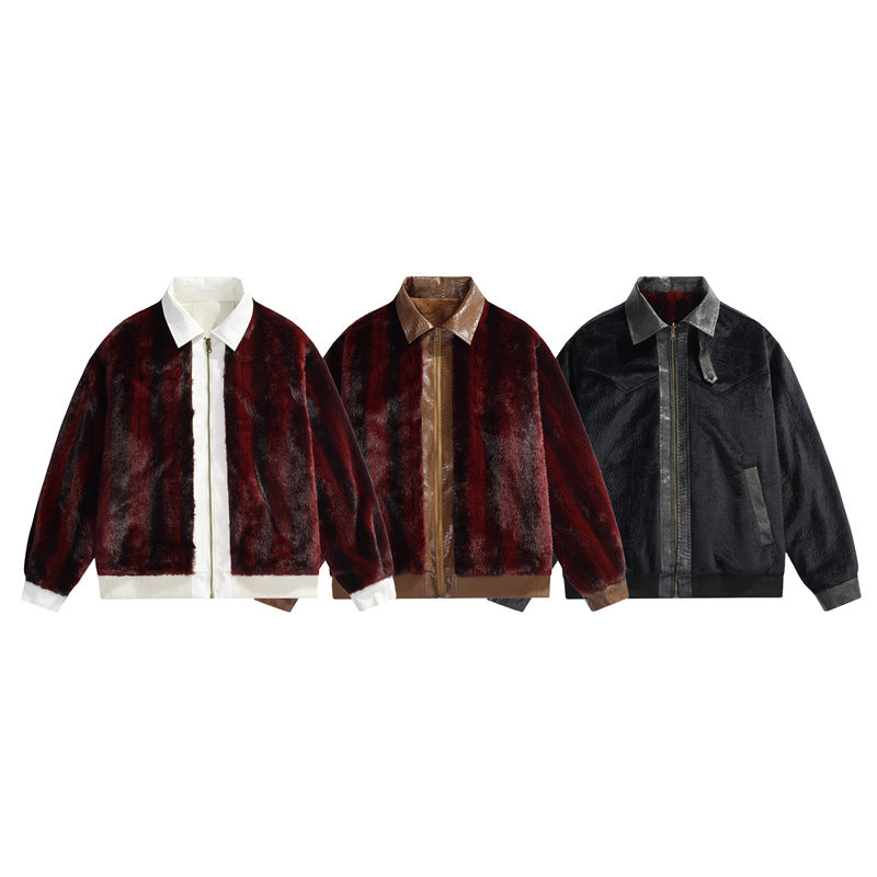 Herren Teddy-Fleece-Boxy-Jacke mit Hemdkragen, durchgehendem Metallreißverschluss & geripptem Saum Drune