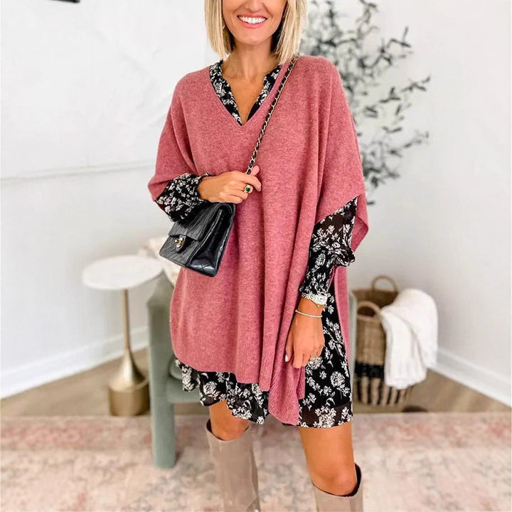 Damen Strickponcho mit V-Ausschnitt und lässigem Schnitt Drune