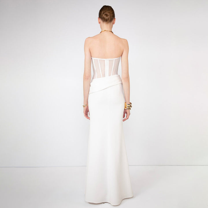 Damen figurumspielendes Abendkleid mit tailliertem Oberteil und fließendem Rock Drune