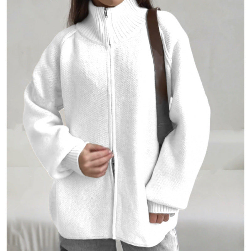 Damen Stehkragen Strickjacke mit Reißverschluss Drune
