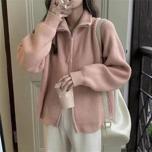 Damen Strickjacke mit Stehkragen und Reißverschluss Drune