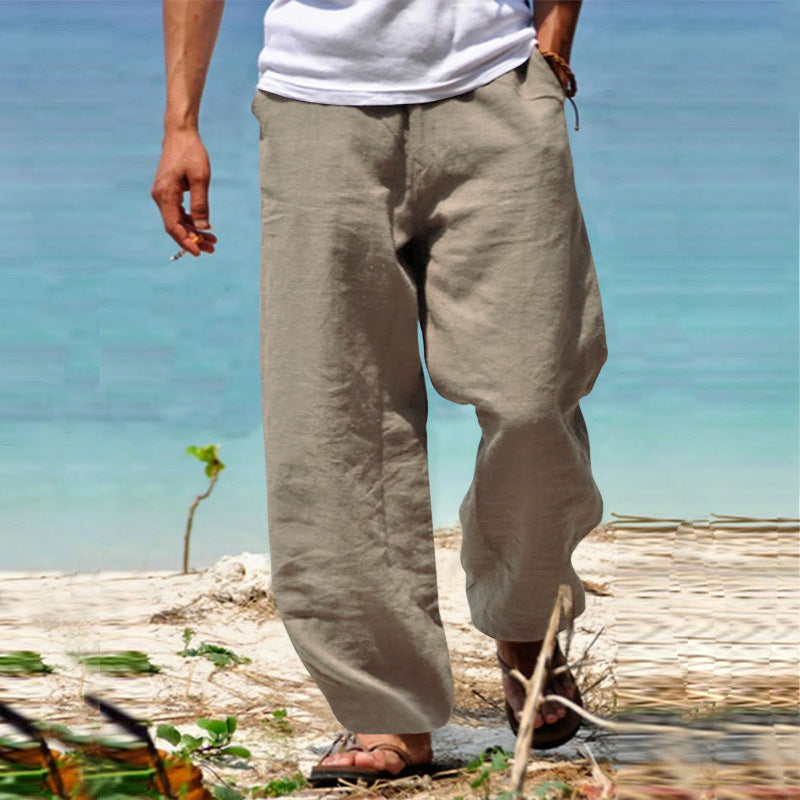 Herren Luftige Strandhose im Baggy-Schnitt aus Leinenmix mit Tunnelzug Drune