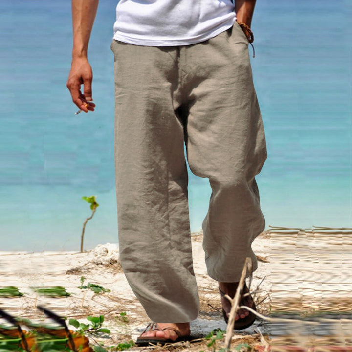 Herren Luftige Strandhose im Baggy-Schnitt aus Leinenmix mit Tunnelzug Drune