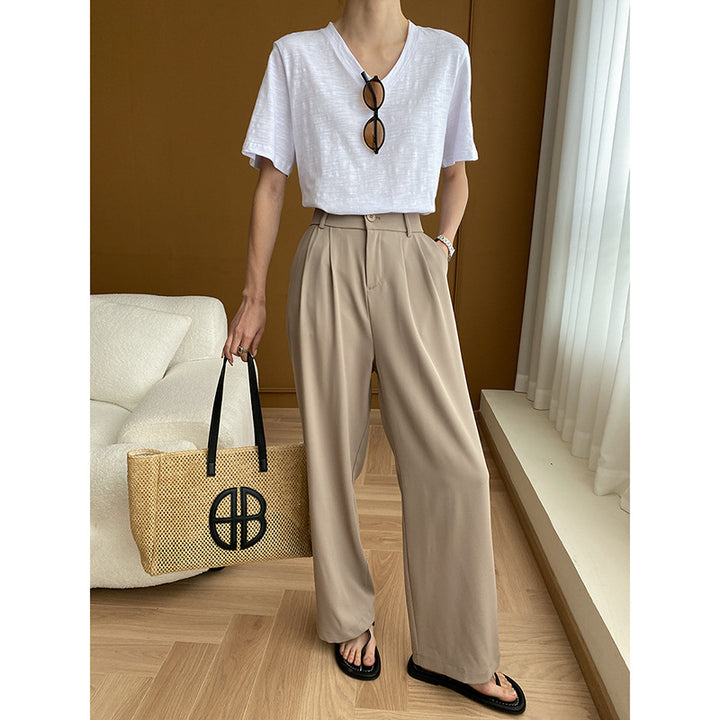 Damen lässiges V-Ausschnitt T-Shirt aus weichem Material Drune