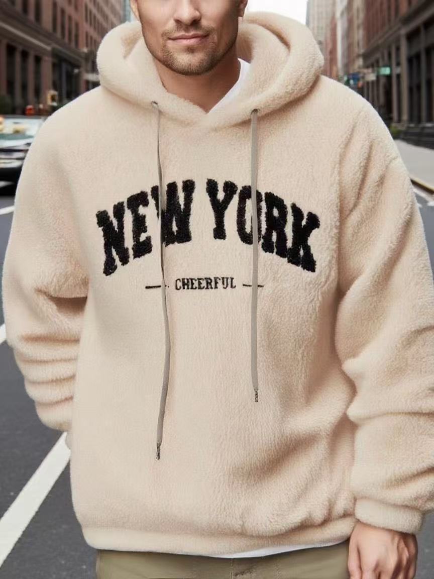 Herren nan kuscheliger Fleece-Hoodie mit Relief-Logo, Kordelzug und Kängurutasche Drune