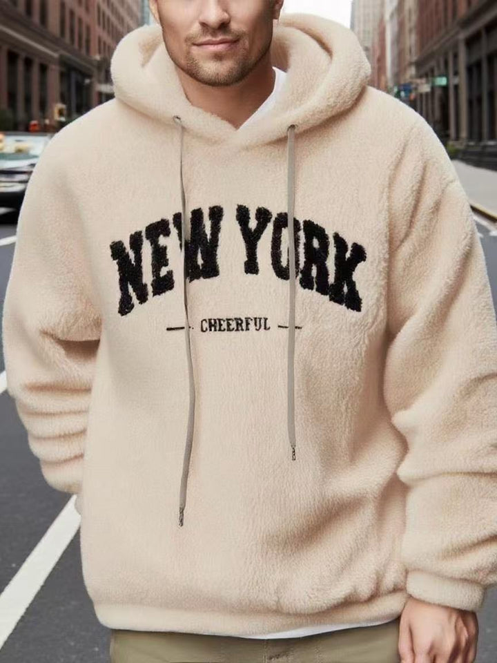Herren nan kuscheliger Fleece-Hoodie mit Relief-Logo, Kordelzug und Kängurutasche Drune
