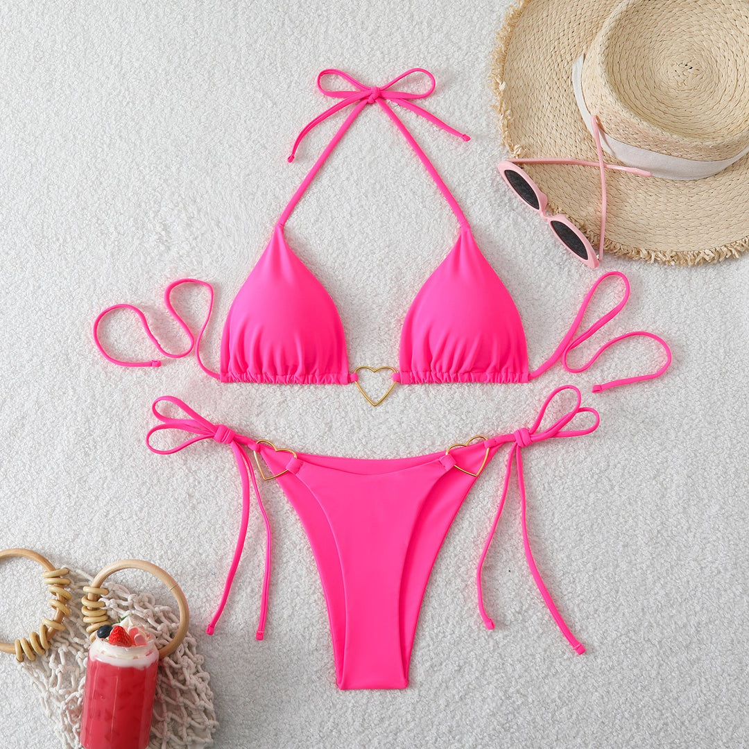 Damen Triangel-Bikini-Set mit Herz-Detail und verstellbaren Bindebändern Drune
