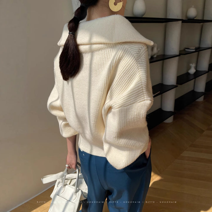 Damen Grobstrick Pullover mit hohem Kragen und übergroßem Schnitt Drune