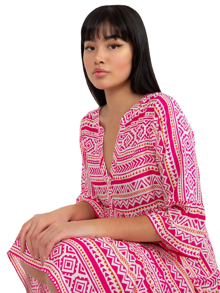 Damen leuchtendes geometrisches Druck A-Linien Kleid Drune