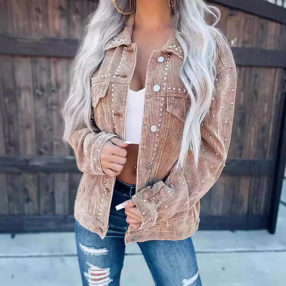 Damen Cordjacke mit Perlenverzierung Drune