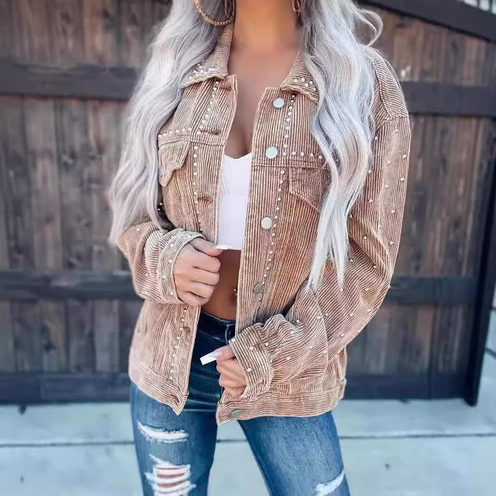 Damen Cordjacke mit Perlenverzierung Drune