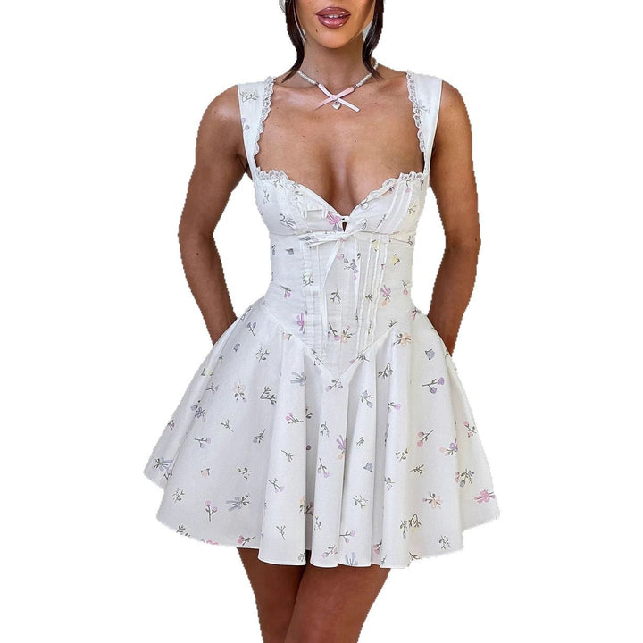 Damen Schickes Minikleid mit tailliertem Oberteil und verspieltem Rock Drune