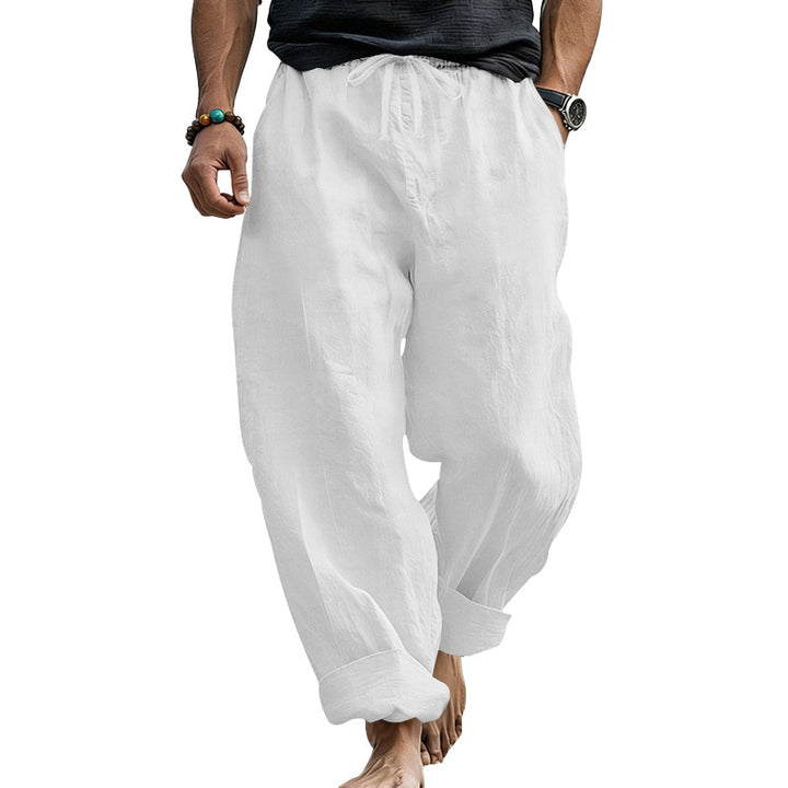 Herren Locker geschnittene Leinen-Loungehose mit Kordelzug, Umschlagsaum und Taschen Drune