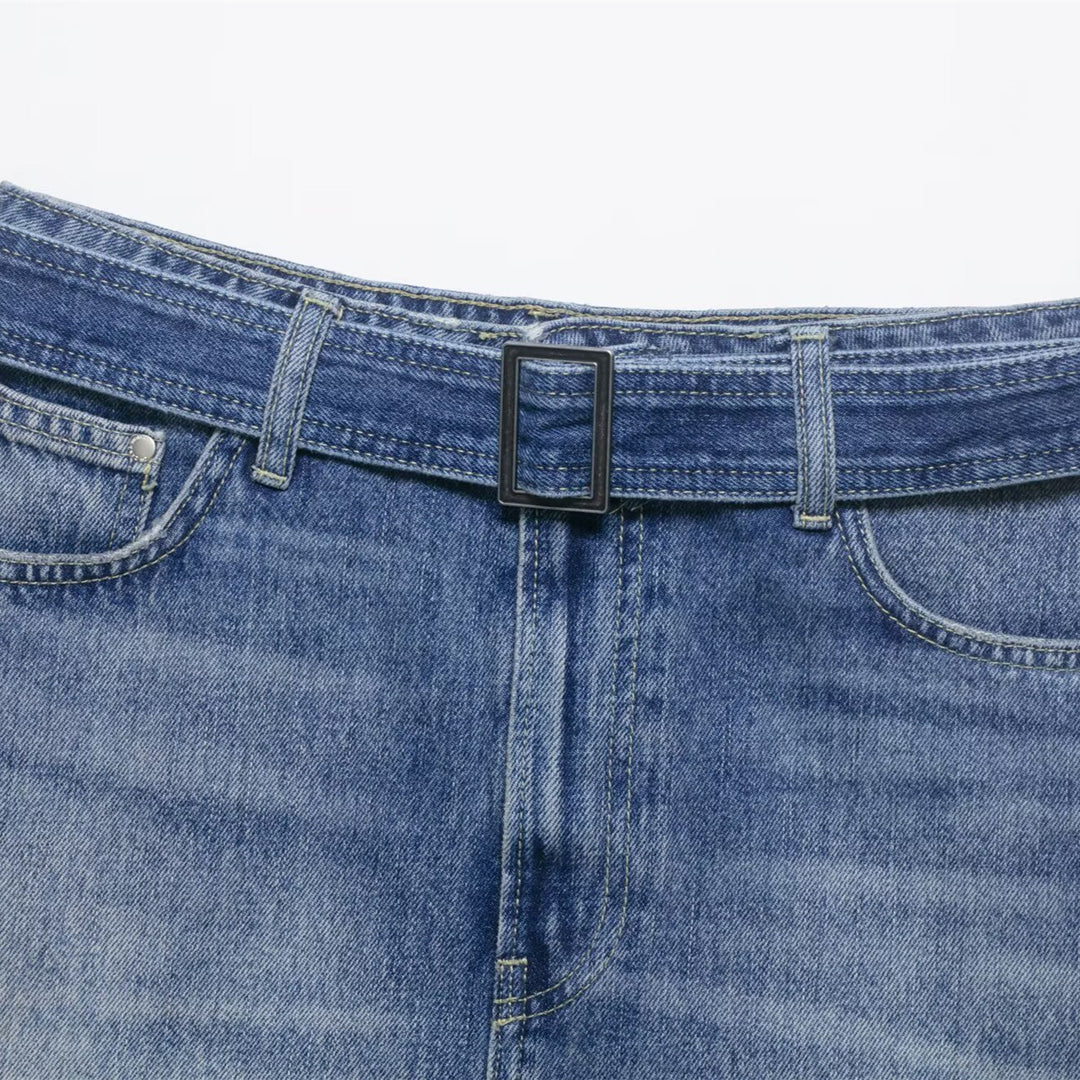 Damen Jeansrock mit verstellbarem Gürtel und klassischen Taschen Drune