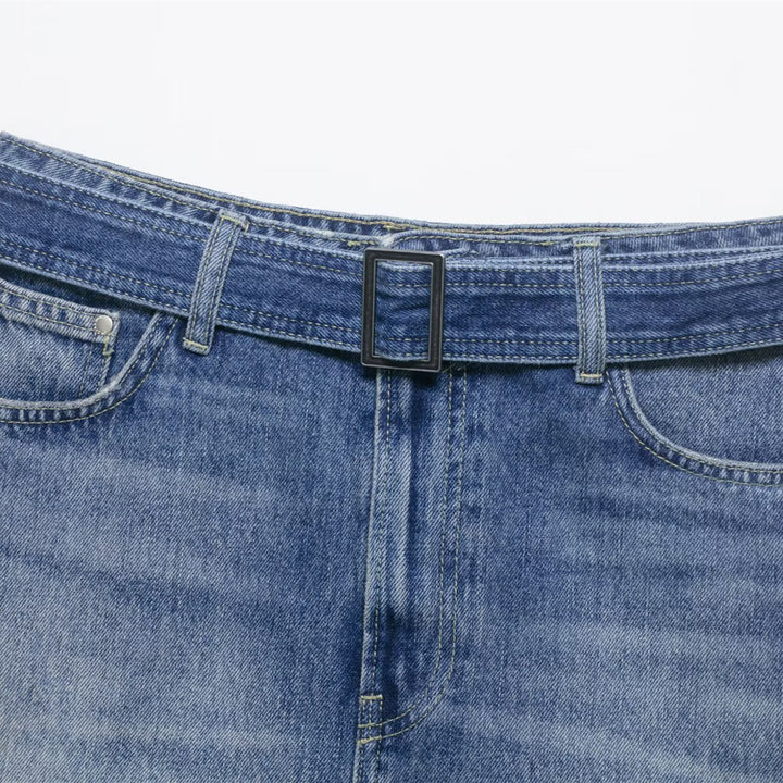 Damen Jeansrock mit verstellbarem Gürtel und klassischen Taschen Drune